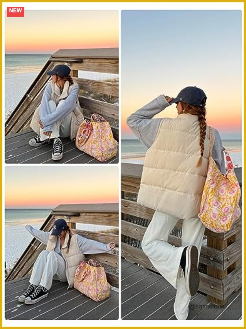 Women's Quilted Puffer Vest Stand Collar Sleeveless Zipper Winter Gilet Jacket - Picture 4 of 6